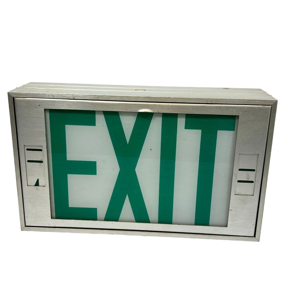 Vintage Aluminum Green Letter Exit Sign Light Industrial Commercial Wall Mount